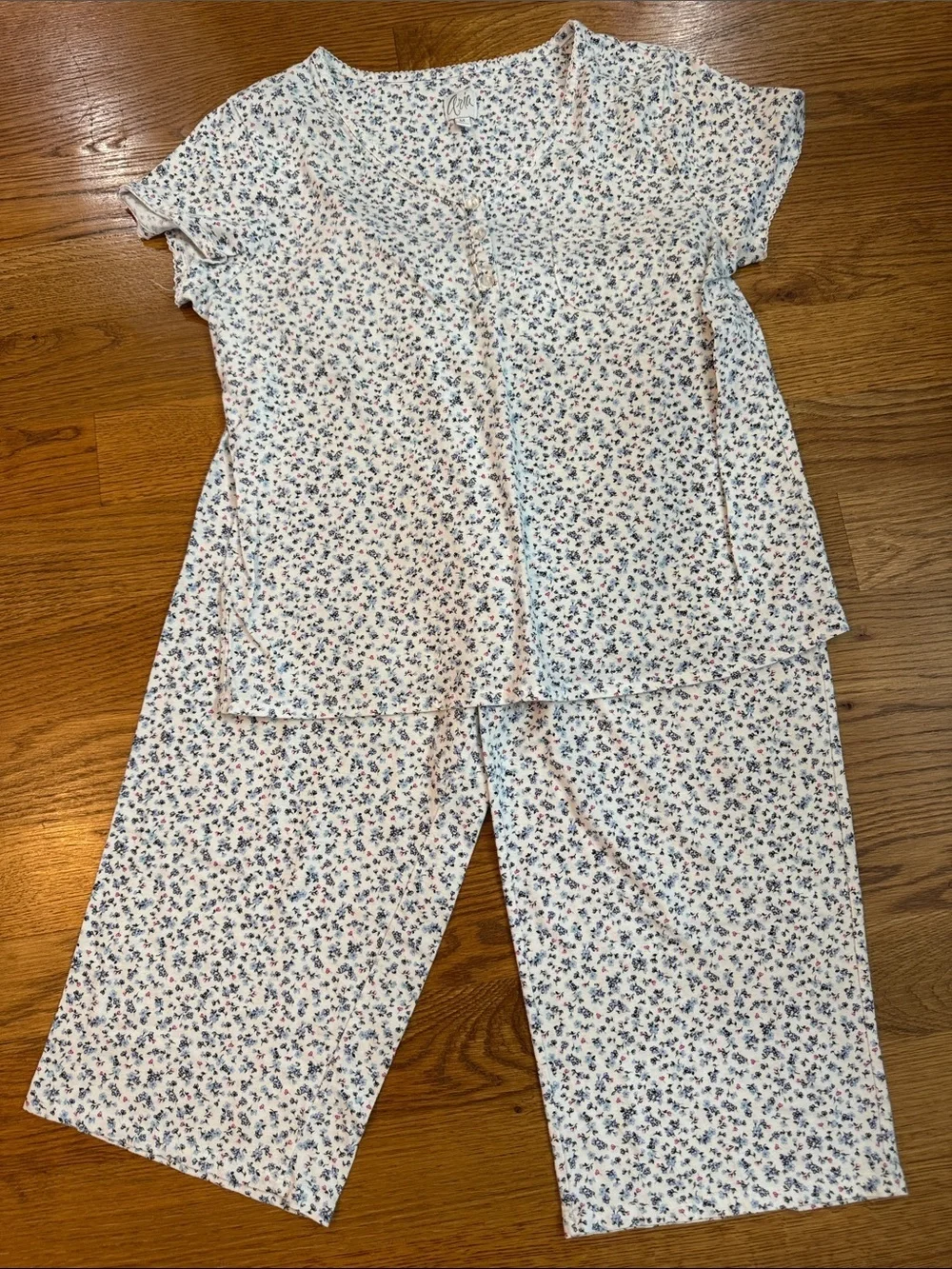 Aria Floral Pajama Set Blue Pink Print Sleepwear Size M Lounge Set